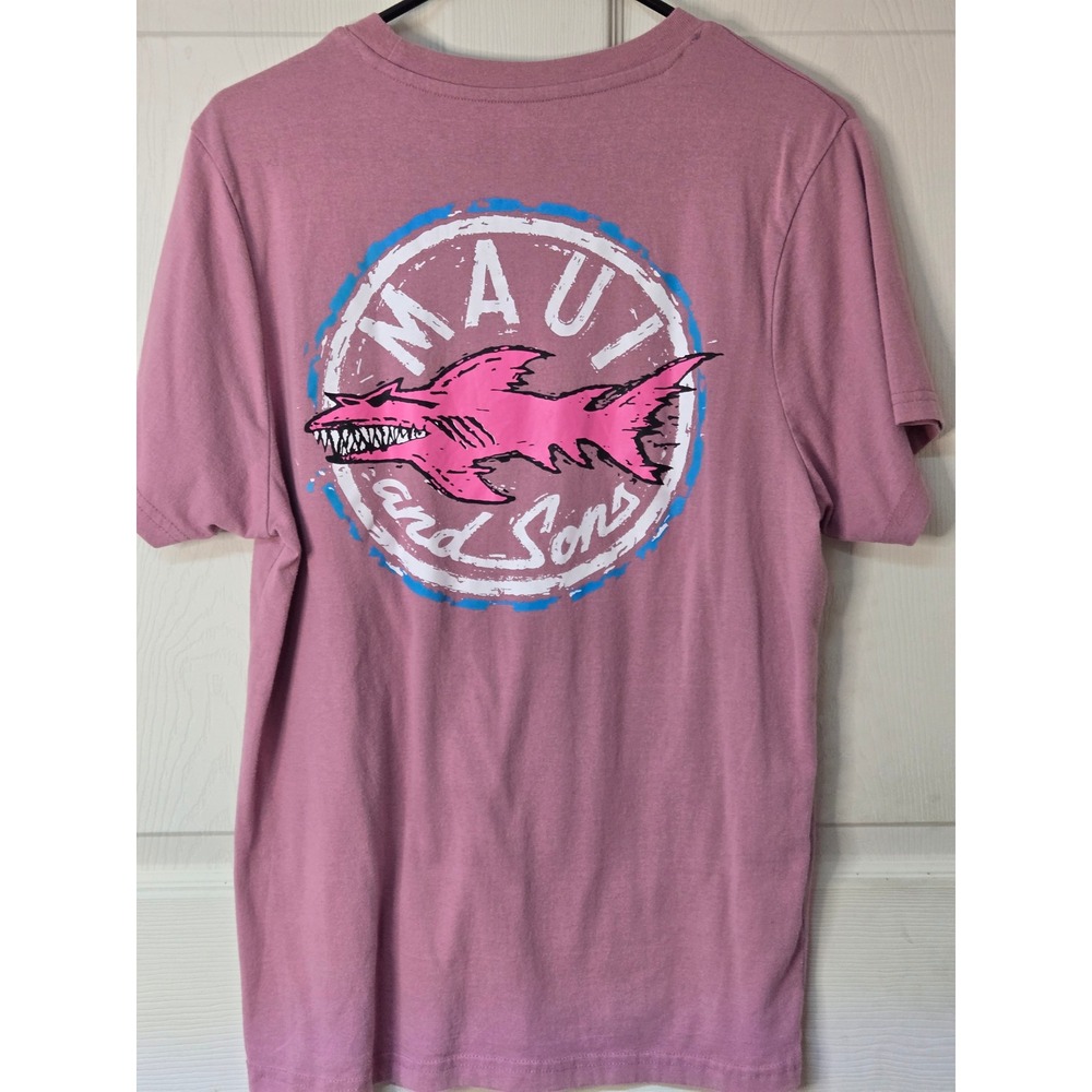 Maui and Sons Pink Shark Graphic T-Shirt Mens Medium Surf Skate Tee